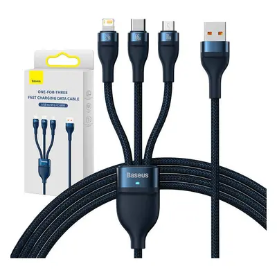 Kabel 3v1 USB Baseus USB 3v1 Baseus Flash Series, USB-C + Micro + Lightning 66W, 1,2 m (modrý)