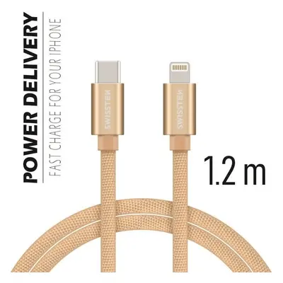 DATOVÝ KABEL SWISSTEN TEXTILE USB-C / LIGHTNING 1,2 M ZLATÝ