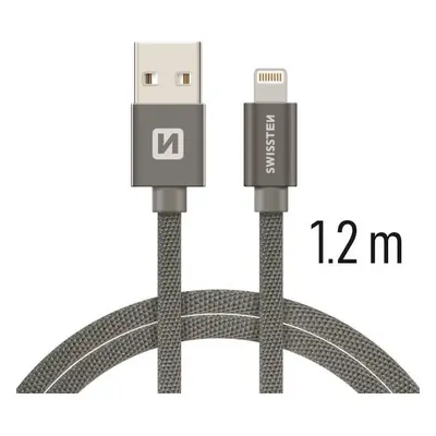 DATOVÝ KABEL SWISSTEN TEXTILE USB / LIGHTNING 1,2 M ŠEDÝ