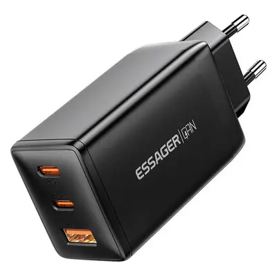 Essager Nástěnná nabíječka, Essager, ECTAC-DYB01-Z, GaN, 2xUSB-C, USB-A, 67W (černá)