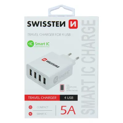 SWISSTEN SÍŤOVÝ ADAPTÉR SMART IC 4x USB 5A POWER BÍLÝ