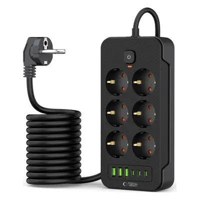 TECH-PROTECT PC6X6 POWER STRIP 3 USB & 3 TYPE-C & 6 SOCKET 200CM BLACK