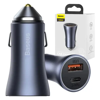 BASEUS GOLDEN 2-PORT CAR CHARGER USB & TYPE-C PD40W/QC3.0 GREY