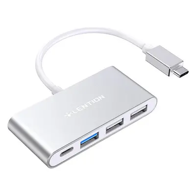 Hub Lention 4v1 USB-C na USB 3.0 + 2x USB 2.0 + USB-C (stříbrný)