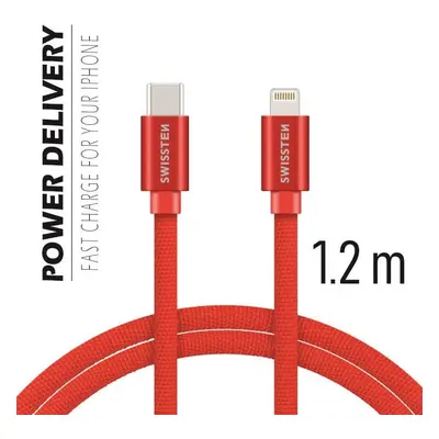 DATOVÝ KABEL SWISSTEN TEXTILE USB-C / LIGHTNING 1,2 M ČERVENÝ