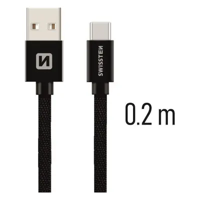 DATOVÝ KABEL SWISSTEN TEXTILE USB / USB-C 0,2 M ČERNÝ