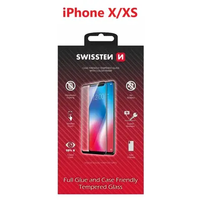 SKLO SWISSTEN FULL GLUE, COLOR FRAME, CASE FRIENDLY PRO APPLE IPHONE X/XS ČERNÉ