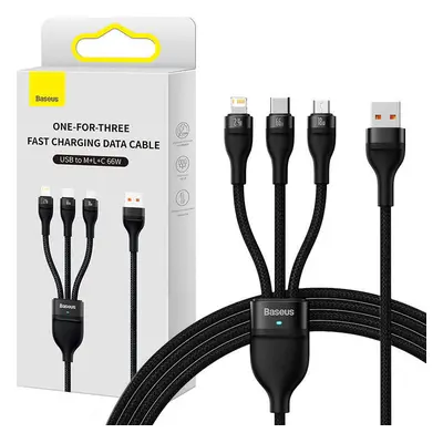 Kabel USB 3v1 řady Baseus Flash II, USB-C + micro USB + Lightning, 66 W, 1,2 m (černý)