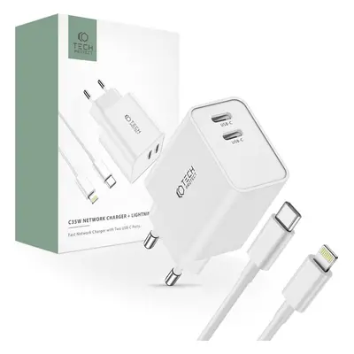 TECH-PROTECT C35W 2-PORT NETWORK CHARGER PD35W + LIGHTNING CABLE WHITE