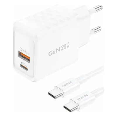 Foneng EU56 1xUSB-A, 1xUSB-C, 20W nabíječka (bílá) + USB-C kabel