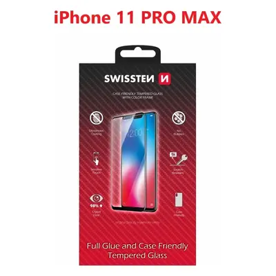 SKLO SWISSTEN FULL GLUE, COLOR FRAME, CASE FRIENDLY PRO APPLE IPHONE 11 PRO MAX ČERNÉ