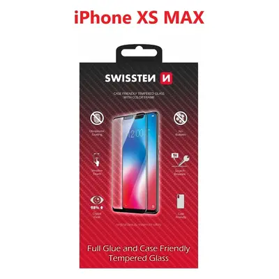 SKLO SWISSTEN FULL GLUE, COLOR FRAME, CASE FRIENDLY PRO APPLE IPHONE XS MAX ČERNÉ