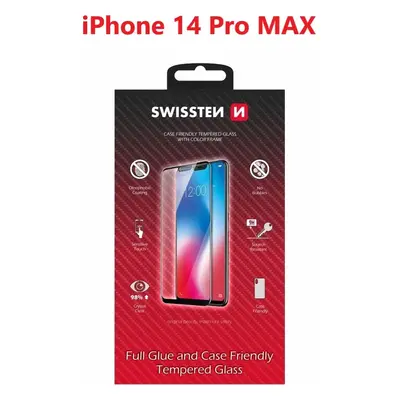 SKLO SWISSTEN FULL GLUE, COLOR FRAME, CASE FRIENDLY PRO APPLE IPHONE 14 PRO MAX ČERNÉ