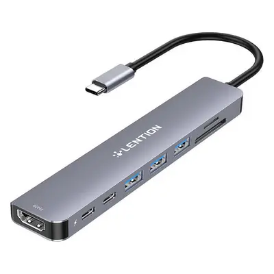 Lention 8v1 Hub USB-C na 3x USB 3.0 + SD/TF + PD + USB-C + HDMI 4K60Hz (šedý)