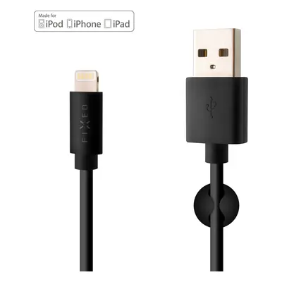 Dlouhý datový a nabíjecí kabel FIXED s konektory USB/Lightning, 2 metry, MFI certifikace, černý