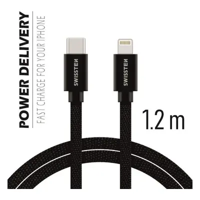 DATOVÝ KABEL SWISSTEN TEXTILE USB-C / LIGHTNING 1,2 M ČERNÝ