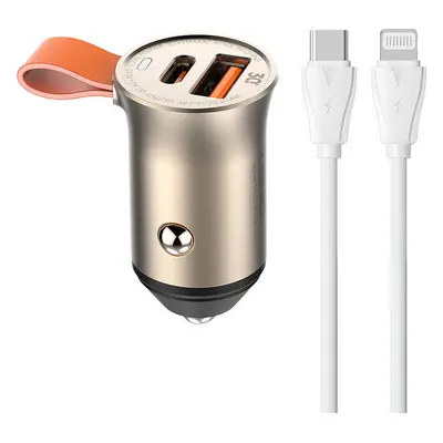 Nabíječka do auta LDNIO C509Q, USB + USB-C, 30 W + kabel USB-C na Lightning (zlatý)