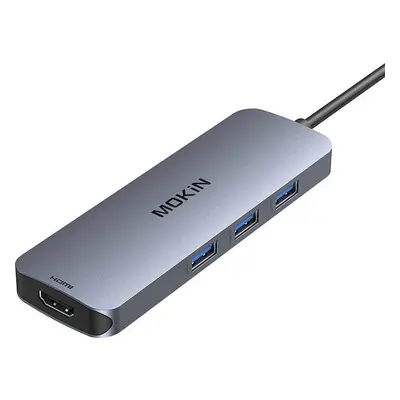 Adaptér MOKiN Hub 8v1 USB-C na 2x 4K 60Hz HDMI + USB-C + 3x USB 3.0 + SD + Micro SD (stříbrný)