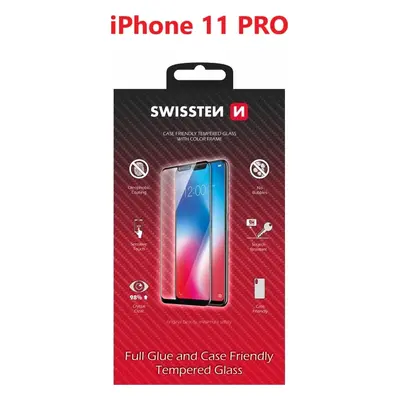 SKLO SWISSTEN FULL GLUE, COLOR FRAME, CASE FRIENDLY PRO APPLE IPHONE 11 PRO ČERNÉ