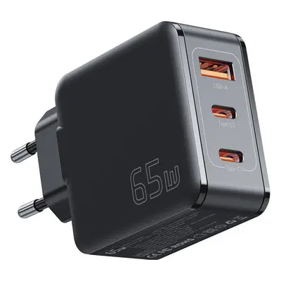 Essager Nástěnná nabíječka, Essager, ECT2CA-JZB01-Z, GaN, USB-A, 2xUSB-C, 65W (černá)