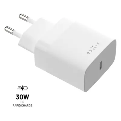 Síťová nabíječka FIXED s USB-C výstupem a podporou PD, 30W, bílá