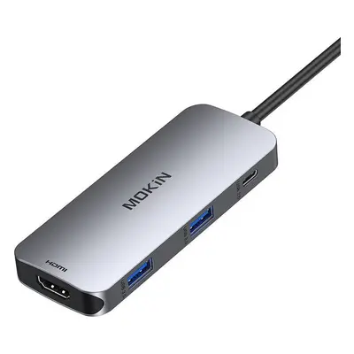 Adaptér MOKiN 7 v 1 Rozbočovač USB-C na 2x USB 3.0 + 2x USB-C + SD + Micro SD + HDMI (stříbrný)