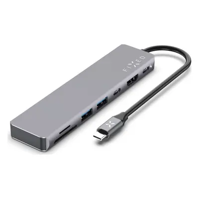 7-portový hliníkový USB-C FIXED HUB Card pro notebooky a tablety, šedý