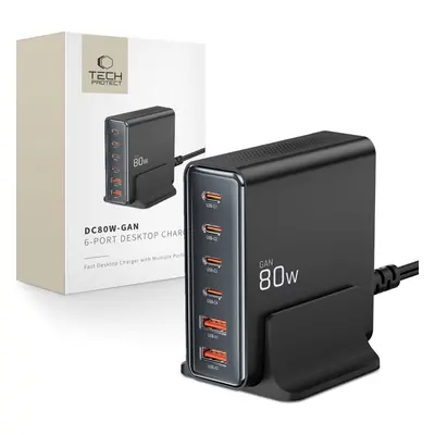 TECH-PROTECT DC80W-GAN 6-PORT DESKTOP CHARGER PD80W/QC3.0 BLACK