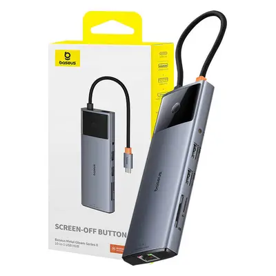 Rozbočovač 10v1 Baseus Metal Gleam II Series, USB-C na 1xHDMI, USB-A (10Gbps), USB-C, 2xUSB-A, E