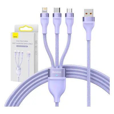 Kabel USB 3v1 řady Baseus Flash II, USB-C + micro USB + Lightning, 66 W, 1,2 m (fialový)