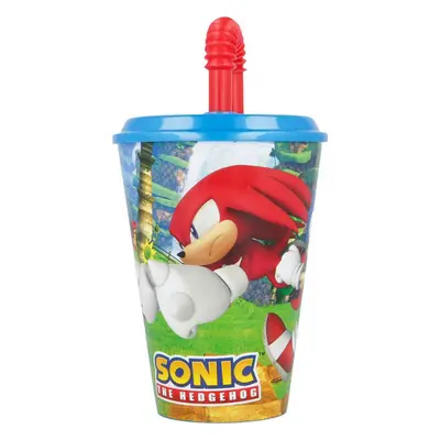 Dětský kelímek na vodu s brčkem STOR 40530 430 ml Ježek Sonic (modrý a červený)