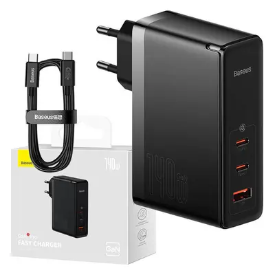 Nástěnná nabíječka Baseus GaN5 Pro 2xUSB-C + USB, 140 W (černá)