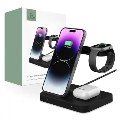 TECH-PROTECT A11 3IN1 WIRELESS CHARGER, BLACK - pro iPhone, Android, Apple Watch a AirPods