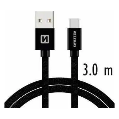 DATOVÝ KABEL SWISSTEN TEXTILE USB / USB-C 3,0 M ČERNÝ