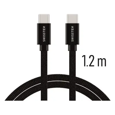 DATOVÝ KABEL SWISSTEN TEXTILE USB-C / USB-C 1,2 M ČERNÝ