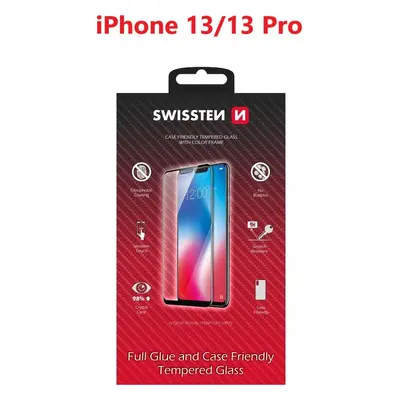 SKLO SWISSTEN FULL GLUE, COLOR FRAME, CASE FRIENDLY PRO APPLE IPHONE 13/13 PRO ČERNÉ