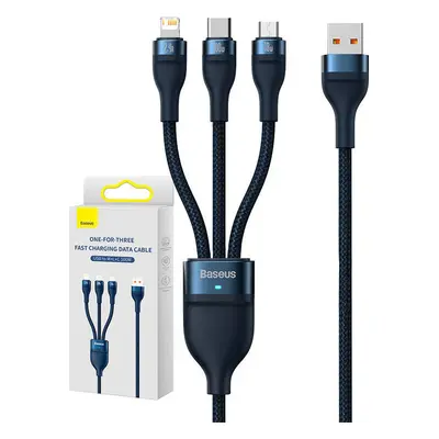 USB kabel 3v1 Baseus Flash Series, USB-C + micro USB + Lightning, 100W, 1,2 m (modrý)