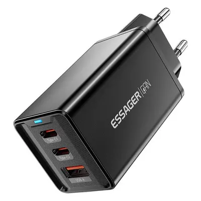 Essager Nástěnná nabíječka, Essager, ECTAC-KSB01-Z, GaN, 2xUSB-C, USB-A, 67W (černá)