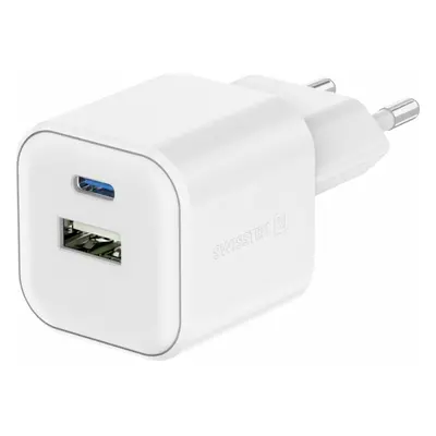 SWISSTEN SÍŤOVÝ ADAPTÉR 12W 1x USB-C + 1x USB-A BÍLÝ