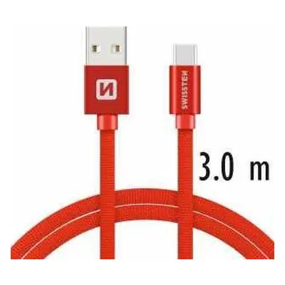 DATOVÝ KABEL SWISSTEN TEXTILE USB / USB-C 3,0 M ČERVENÝ