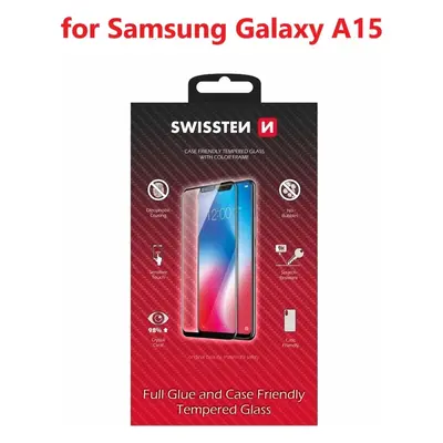 SKLO SWISSTEN FULL GLUE, COLOR FRAME, CASE FRIENDLY PRO SAMSUNG A155F GALAXY A15 / A15 5G ČERNÉ