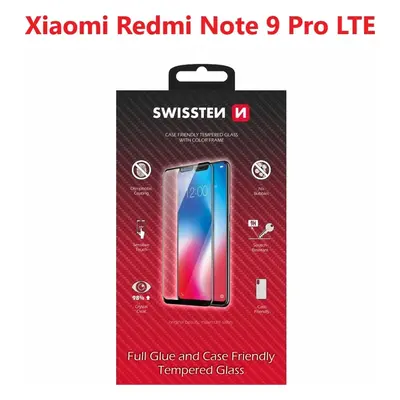 SKLO SWISSTEN FULL GLUE, COLOR FRAME, CASE FRIENDLY PRO XIAOMI REDMI NOTE 9 PRO/9 PRO MAX/9S ČER