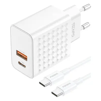 Foneng EU42 USB-C+USB-A 20W napájecí nabíječka + USB-C - USB-C kabel (bílý)