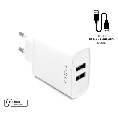 Set síťové nabíječky FIXED s 2xUSB výstupem a USB/Lightning kabelu, 1m, MFI certifikace, 15W Sma