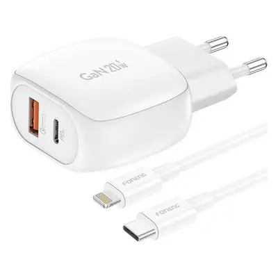 Foneng EU41 USB-C+USB-A 20W síťová nabíječka + USB-C - Lightning kabel (bílý)