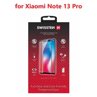 SKLO SWISSTEN FULL GLUE, COLOR FRAME, CASE FRIENDLY PRO XIAOMI NOTE 13 PRO ČERNÉ