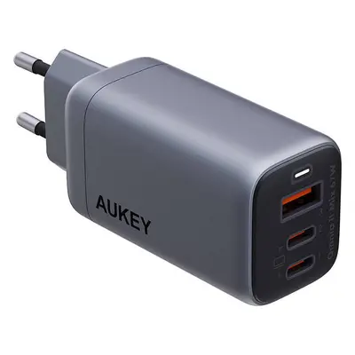 Síťová nabíječka Aukey PA-B6U, 1xUSB-A, 2xUSB-C, 67W (šedá)