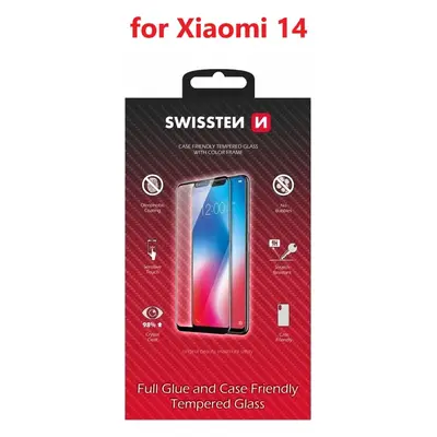 SKLO SWISSTEN FULL GLUE, COLOR FRAME, CASE FRIENDLY PRO XIAOMI 14 ČERNÉ