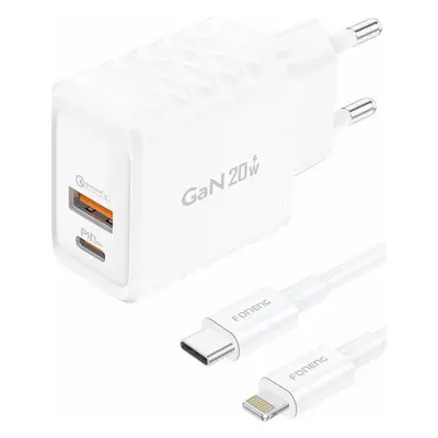 Foneng EU56 1xUSB-A, 1xUSB-C, 20W nabíječka (bílá) + kabel USB-A na Lightning