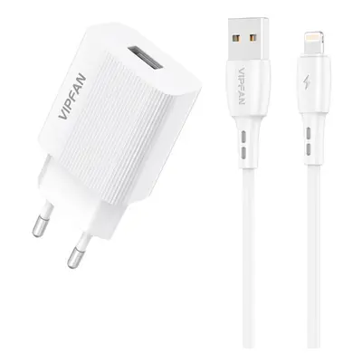 Vipfan Síťová nabíječka VFAN E01, 1x USB, 2,4A + kabel Lightning (bílý)